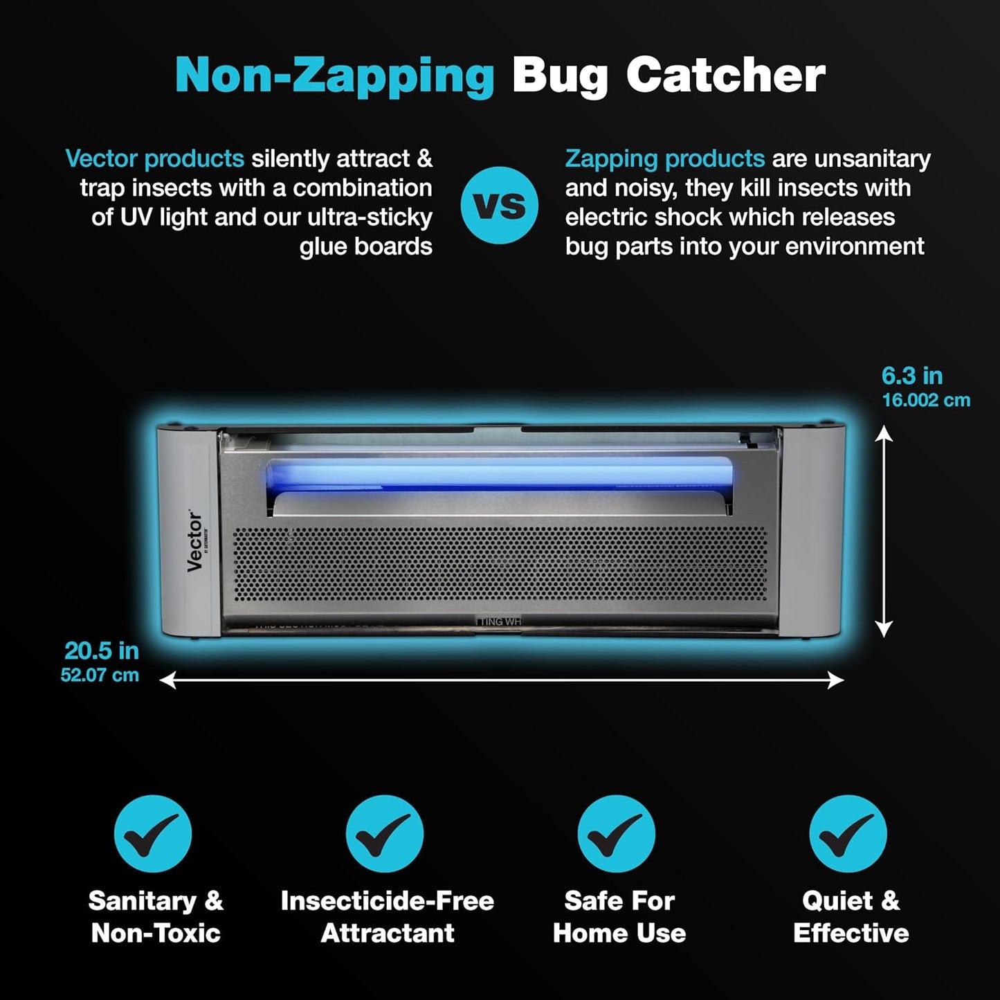 Catchmaster Vector Plasma One Trap, Compact UV Light Fly Traps for Home, Gnat Traps for House Indoor, Shatterproof Bulbs, UV Lamp Insect Killer, Silent Bug Light for Deli, Bars, Kitchen & Trash Rooms