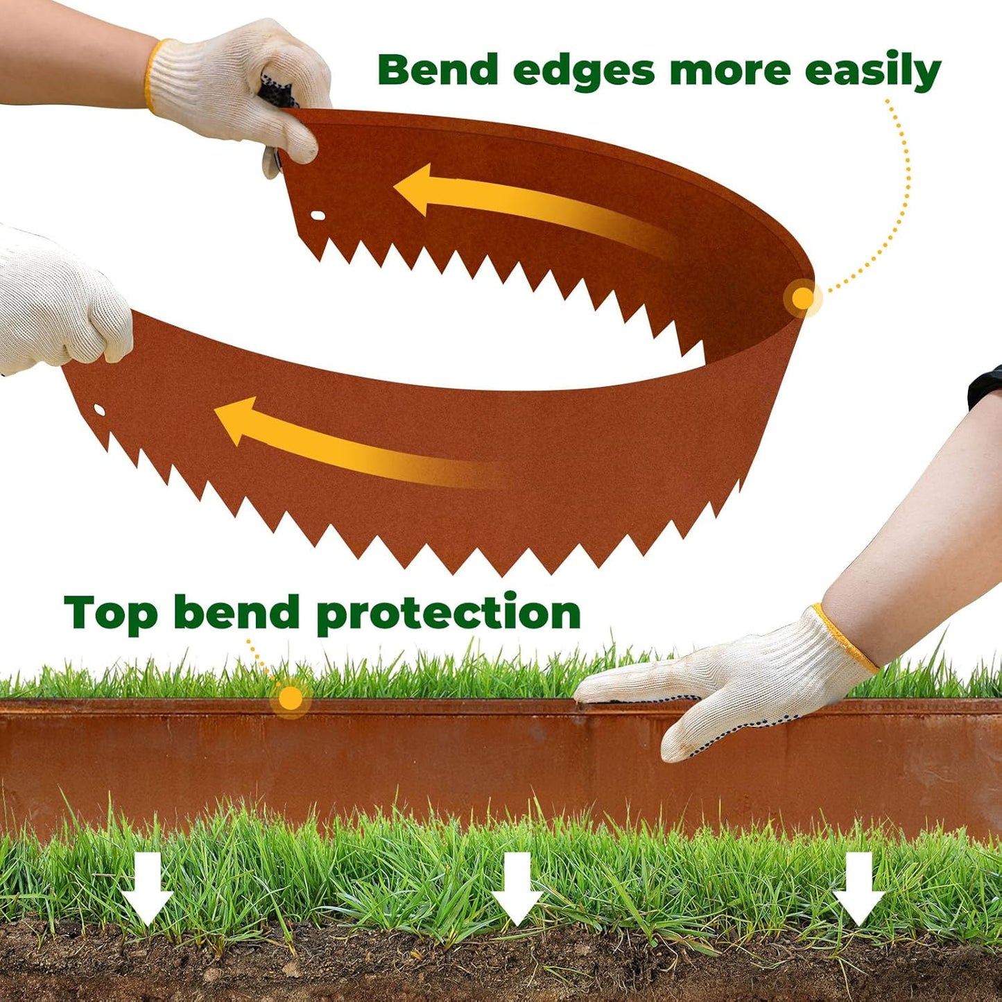 Cor Ten Steel Garden Metal Landscape Edging 40 inch with Top Bending Protection Pre-Rusted Cor Ten Steel Garden Edging 6 Pack Edge for Lawn Yard (10 inch-180 Degree Bend, Rusted)