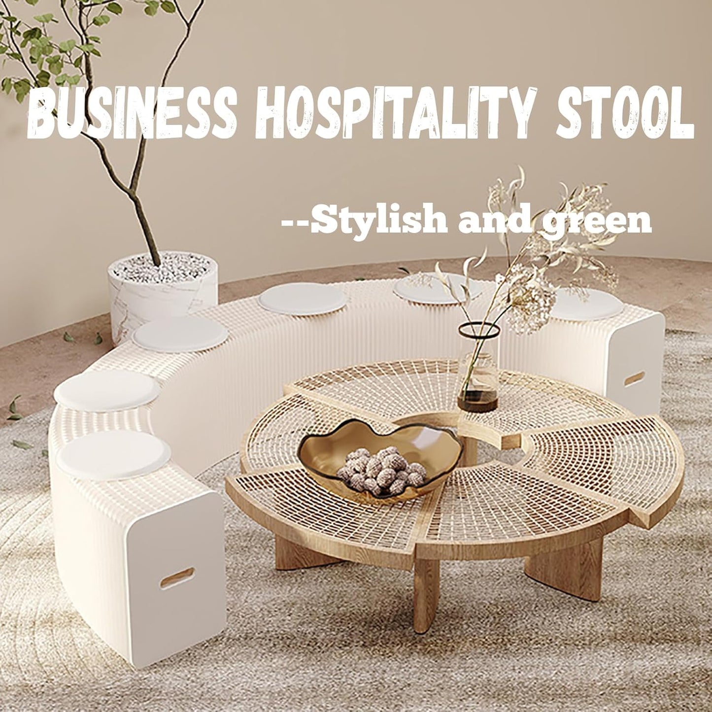 Foldable Kraft Paper Stool, Honeycomb Accordion Folding Bench, Collapsible Paper Stool for Small Spaces, Portable Footrest and Side Table for Living Room and Office,Black White-44×31×600cm