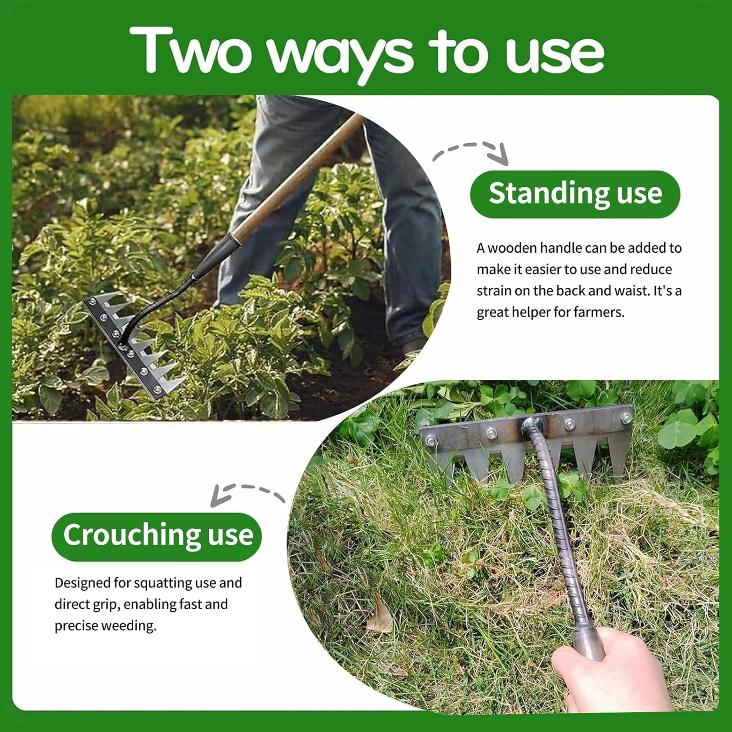 2025 Iron Weeding Rake 2.0, Iron Rake for Gardening and Weedings, Heavy Duty Gardening Hand Weed Puller Tools, 8 Teeth Carbon Steel Garden Weedings Rakes for Lawn Care – Bonus Gloves Included