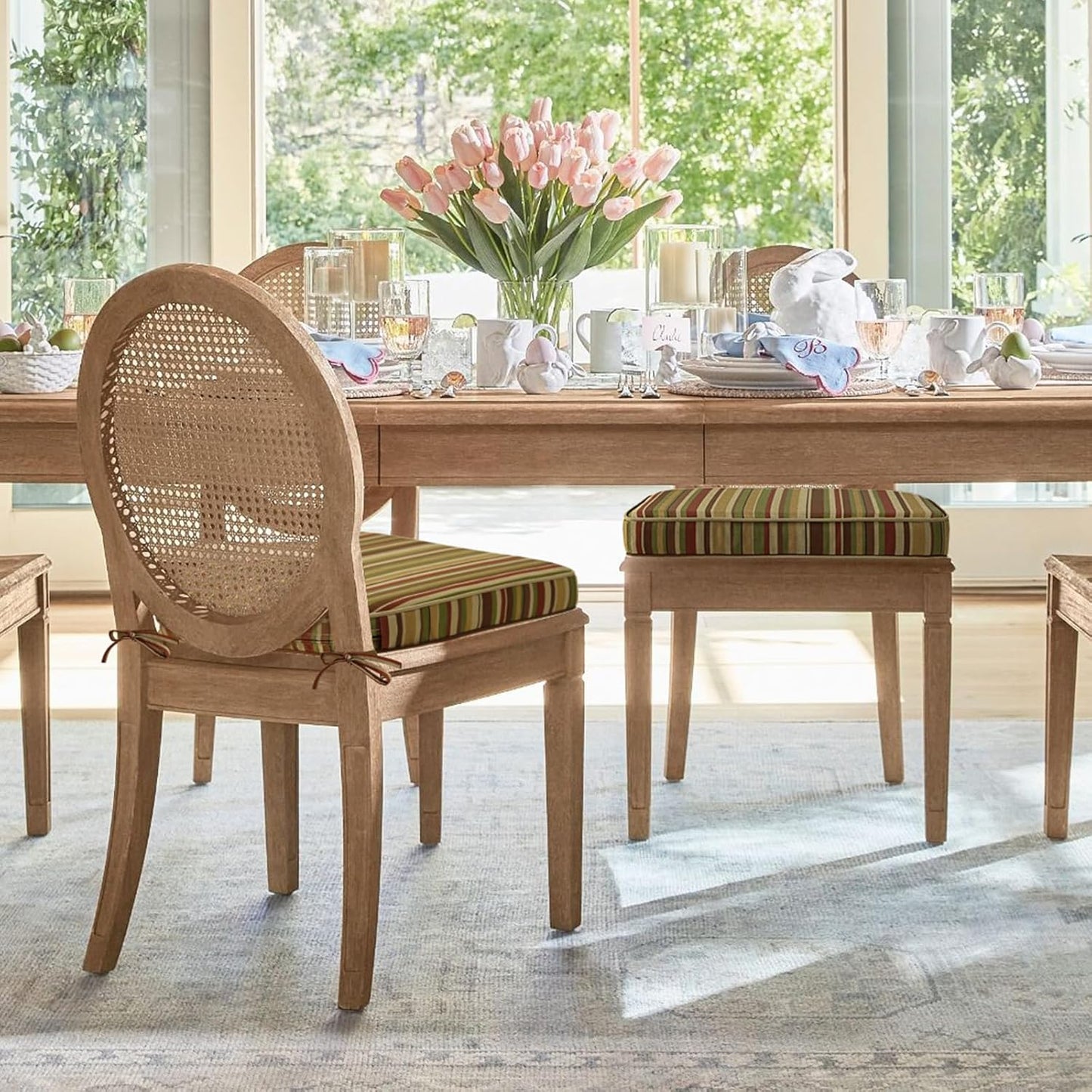 Outdoor Round Corner Seat Cushion, 17"x16"x2", Set of 4, Non Slip Seat Cushion Pads with Removable Cover for Patio Furniture, Garden Yard Lawn, Colorful Stripe