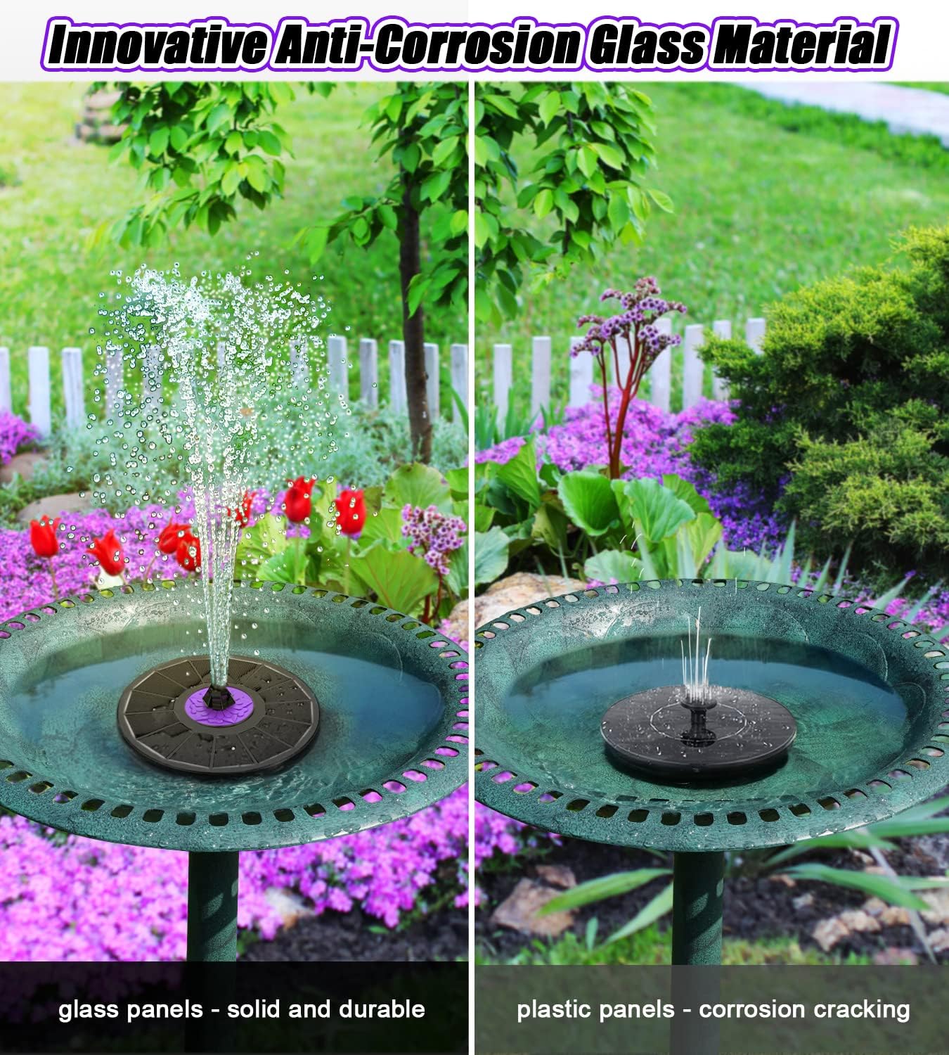 SZMP Solar Fountain 3.5W Bird Bath Fountains with Flower Upgraded Glass Panel, Solar Powered Water Fountain with 7 Nozzle & 4 Fixer, Solar Fountain Pump for Bird Bath, Garden, Pond, Pool (Black)