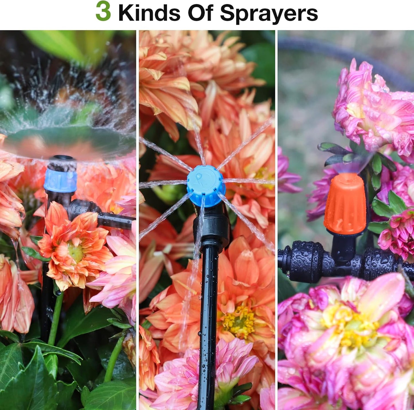 MIXC Greenhouse Micro Drip Irrigation Kit Automatic Irrigation System Patio Misting Plant Watering System with 1/4 inch 1/2 inch Irrigation Tubing Hose Adjustable Nozzle Emitters Barbed Fittings