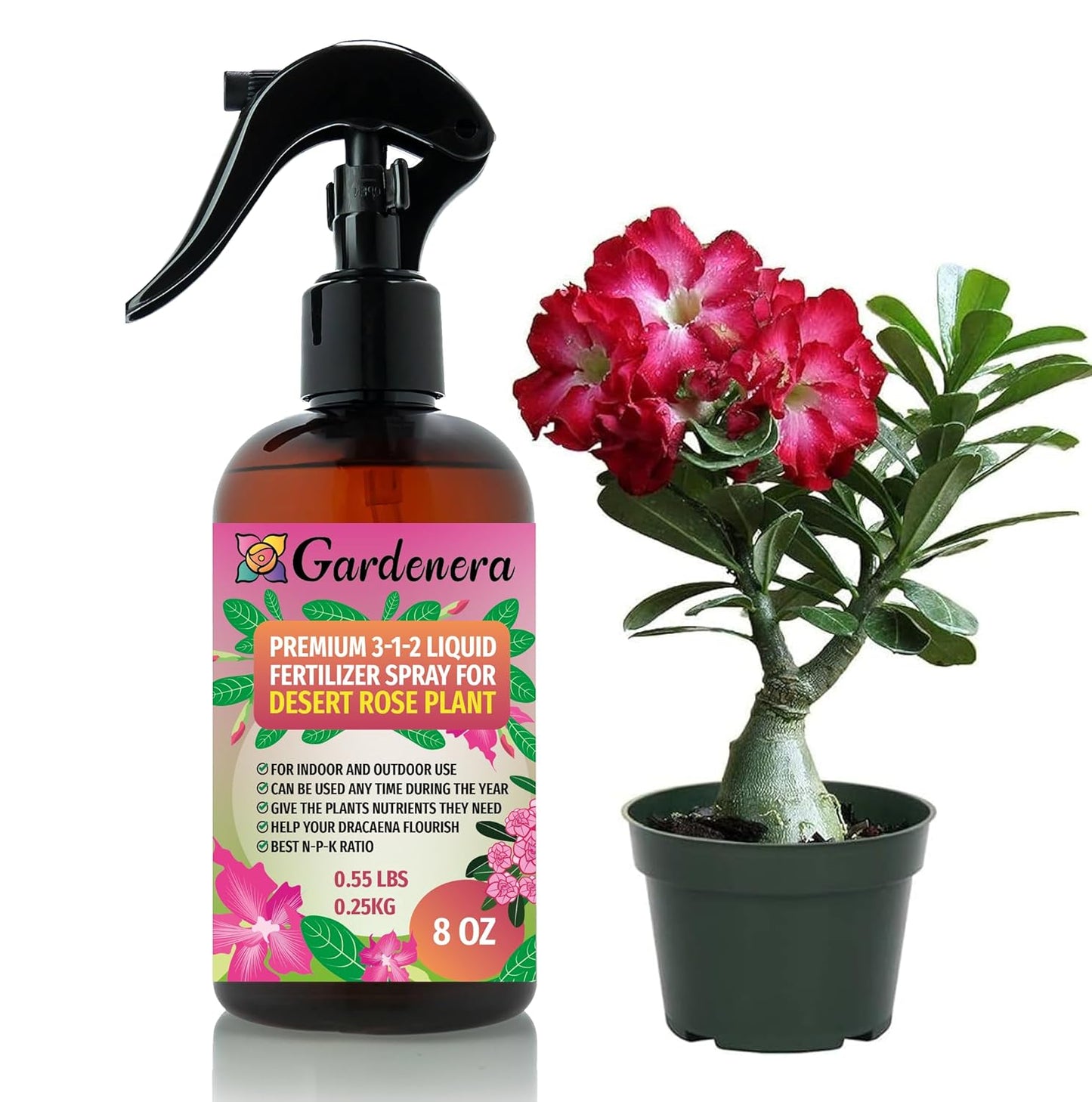 Proffesional Desert Rose Spray Fertilizer Mist for Home Gardening | 3-1-2 Gentle Blend Mist for Healthy Leaves & Growth | Essential Nutrients for Desert Rose - 8oz