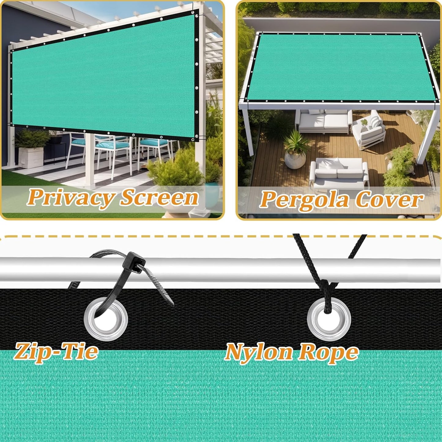 Shade&Beyond Customized Size 90% Sun Shade Cloth with Grommets, 16' X 20' Pergola Shade Cover Canopy, Mesh Tarp Sun Screens for Patio, Outdoor, Garden, Backyard GN01, Turquoise