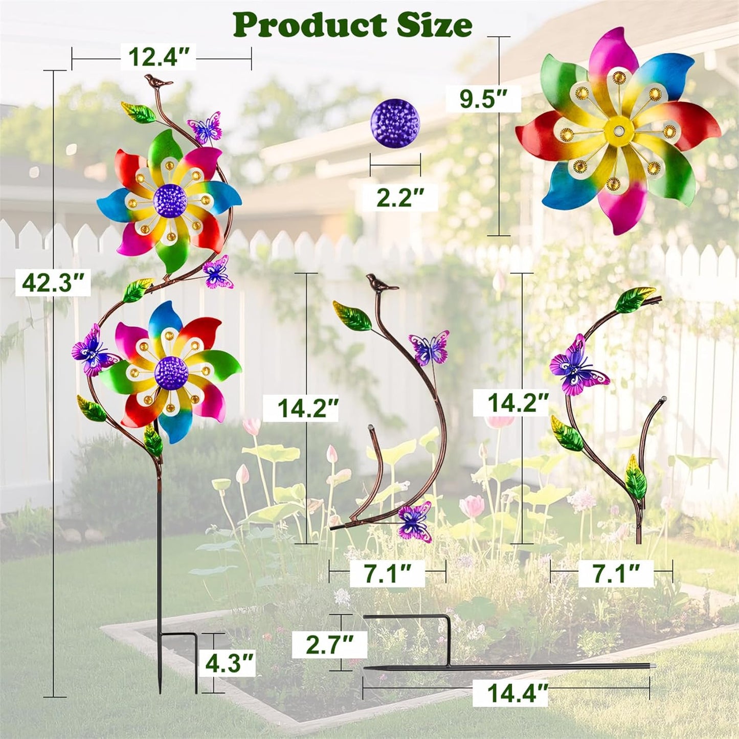 pearlstar Flower Wind Spinners Outdoor Metal Wind Sculpture Windmill Flower Pinwheel for Yard Lawn Patio Garden Decor