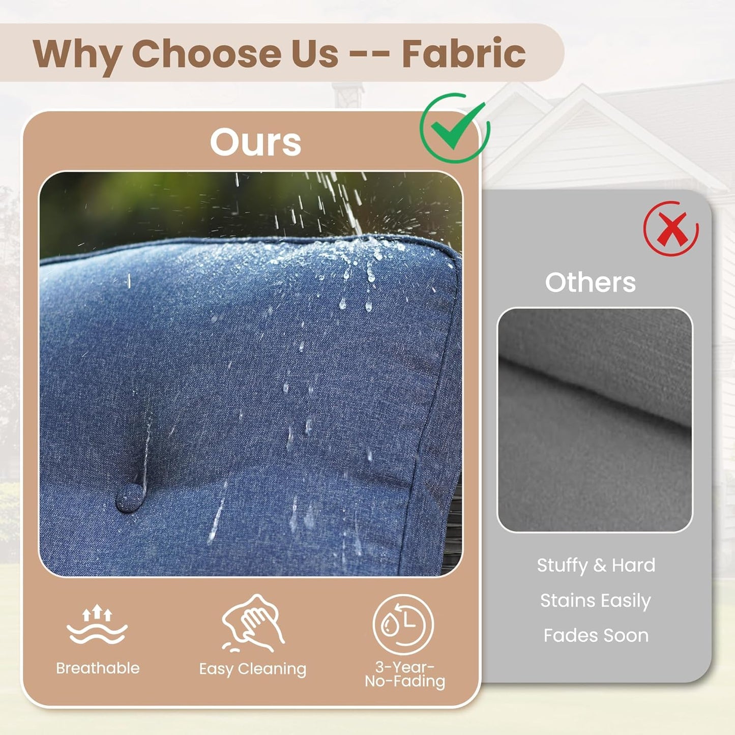 HOOOWOOO Patio Furniture Set,3 Pieces Outdoor Conversation Set,All Weather Wicker Bistro Set Yard Porch High Back Chairs Side Table,Denim Blue