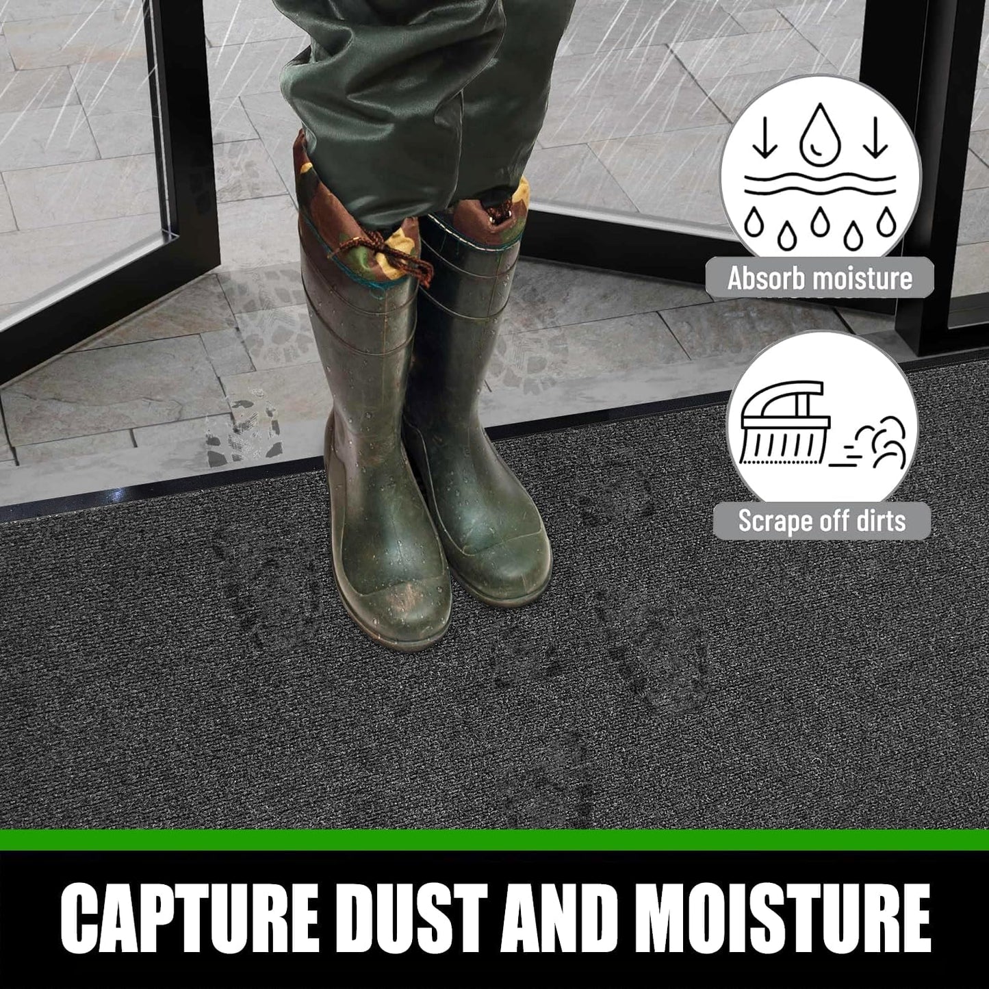 Commercial Grade Entrance Mat 3x6Ft Brush Step Entrance Rug with Striped Pattern&Rubber Border Indoor Outdoor Low Profile Rubber Entrance Carpet Mat for Hallway,Home,High Traffic Area