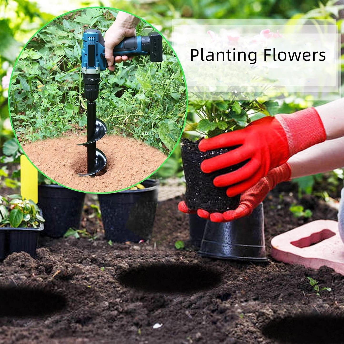 Garden Auger Drill Bit for Planting-1.6x16'' & 3.54x15.7,Ground Earth Spiral Drill Bit for 3/8" Hex Drive Drill, Yard Auger Drill for Bulbs Planting, Hole Digger Flowers,Umbrella Holes,Bedding Digging