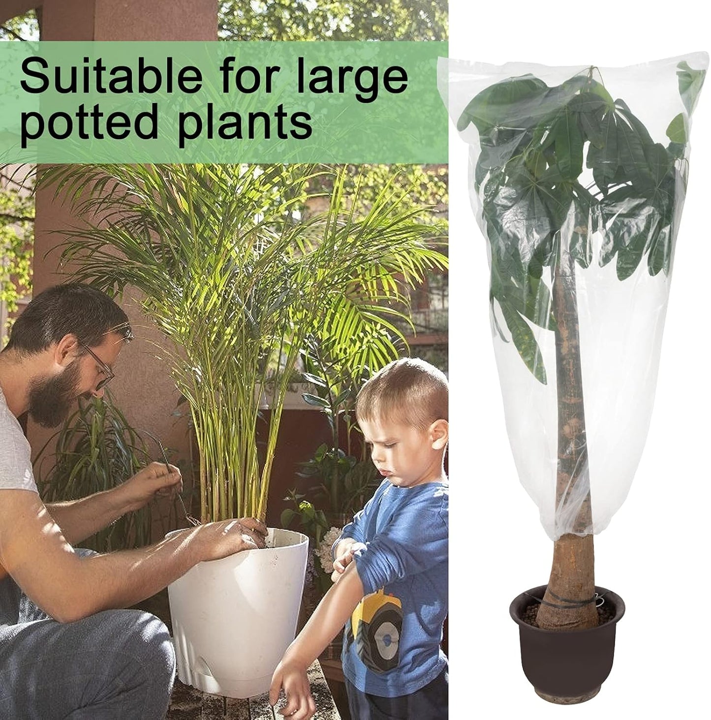 ANPHSIN 6 Pcs Winter Plant Film Cover with Drawstring - 35.4" x 59" Plastic Plant Cover Freeze Protection Transparent Waterproof Plant Shelter Bag for Outdoors Garden Plants Shrubs Sapling Crops