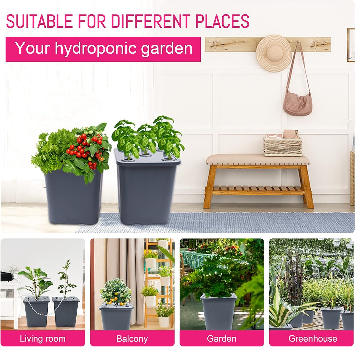 2 Hydroponic Buckets Kit for Plants, Hydroponics Growing System for Herbs/Tomato/Vegetables, DWC System with Air Pump & Germination Tray (Complete Indoor Hydroponic Gardening Supplies)