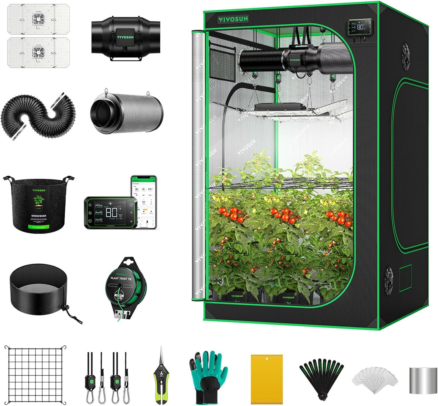 VIVOSUN GIY Smart Grow Tent System 4x4, WiFi-Integrated Grow Tent Kit, with Automate Ventilation and Circulation, Schedule Full Spectrum 200Wx2 LED Grow Light, and GrowHub E42A Controller