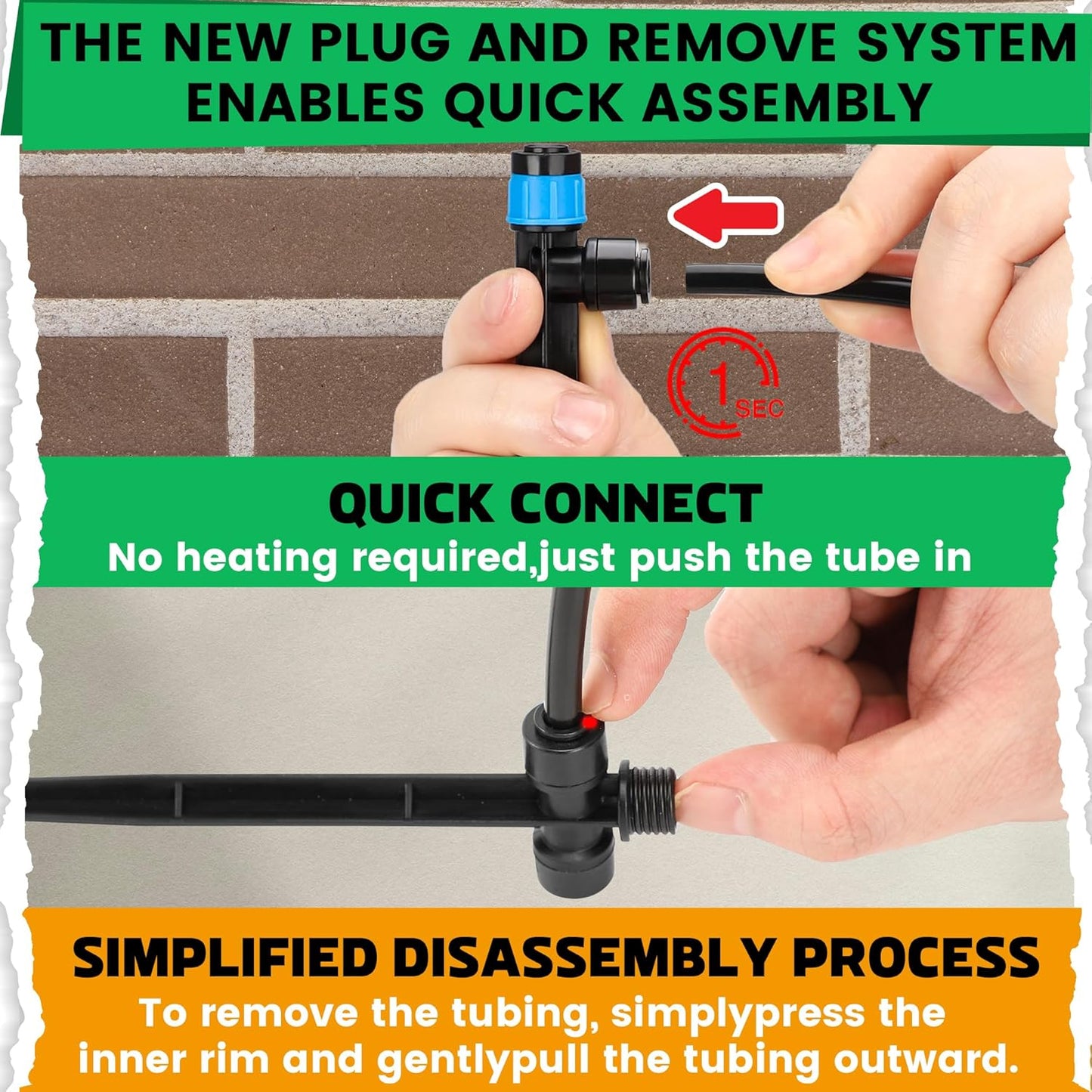 MIXC 60pcs Quick-Connect Drip Irrigation Emitters Fan Shape for 1/4" Drip Irrigation Tubing - Adjustable Push-to-Connect 360° Drip Emitters Vortex on 6" Sturdy Stake for Irrigation System