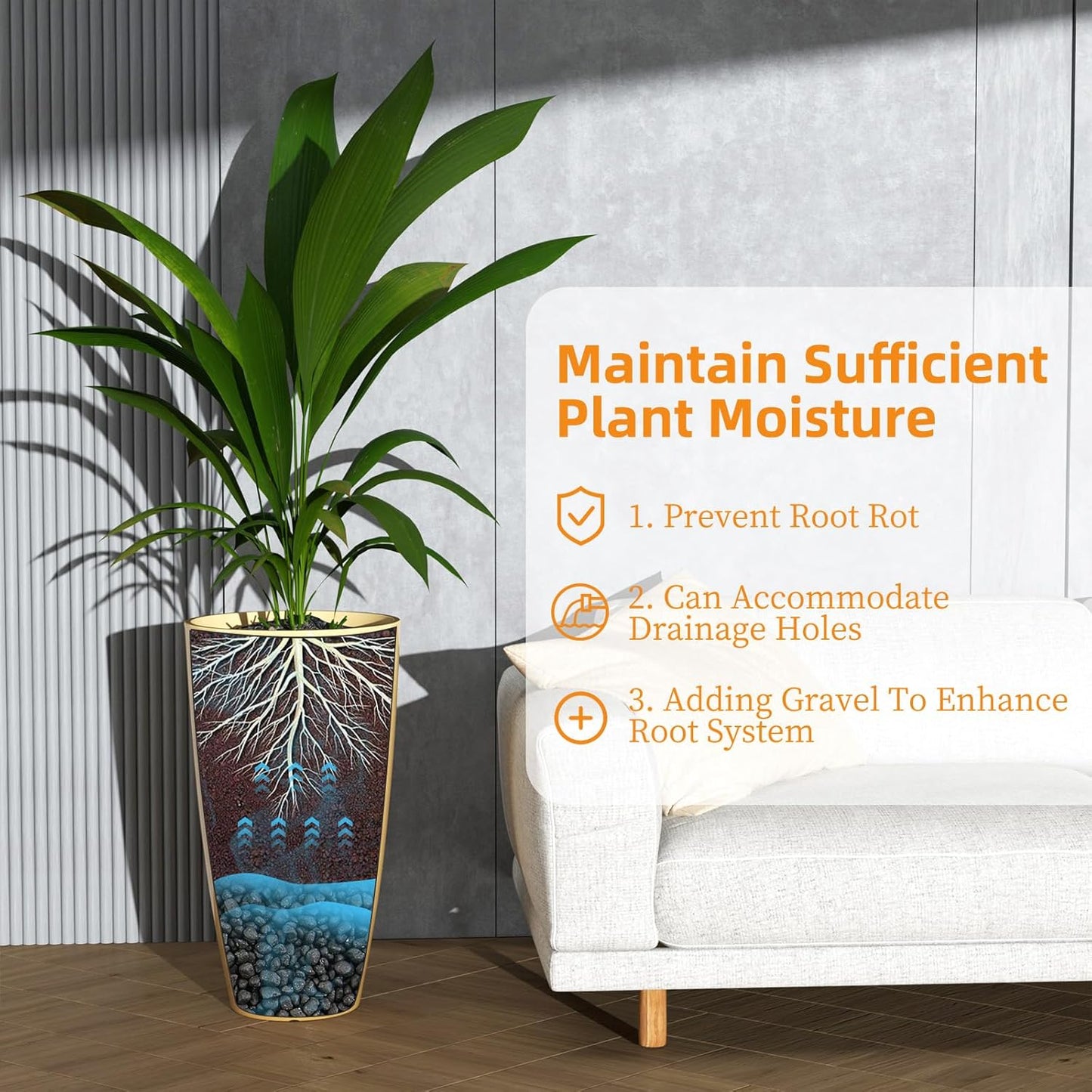 QCQHDU 21 inch Tall Planters for Outdoor & Indoor Plants, 2 Pack Sturdy Plant-Flower-Tree Pots for Front Porch Patio Deck Living Room Decor