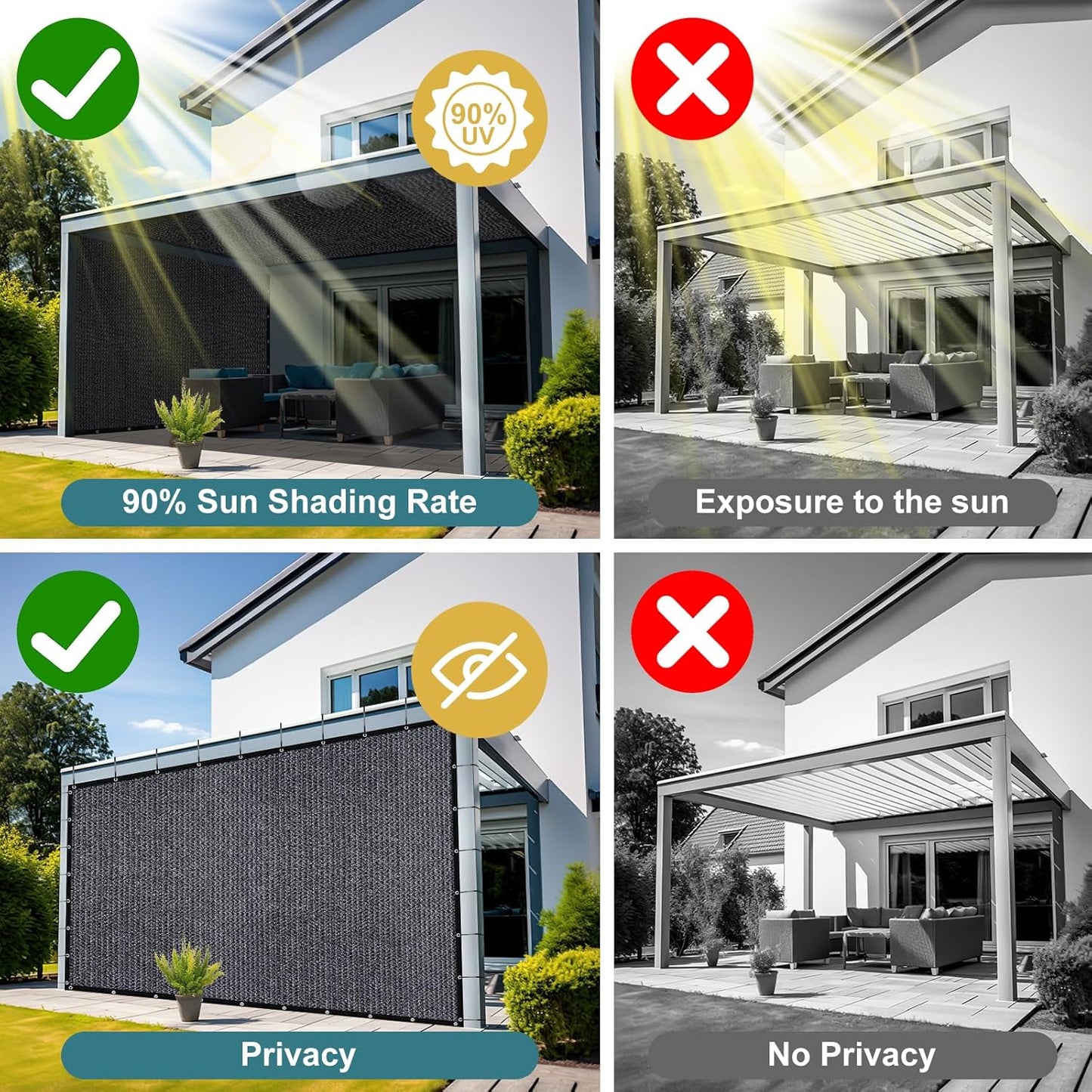 Shade&Beyond 90% Sun Shade Cloth with Grommets, 12' X 12' Pergola Shade Cover Canopy, Mesh Tarp Sun Screens for Patio, Outdoor, Garden, Backyard, Blue Gray