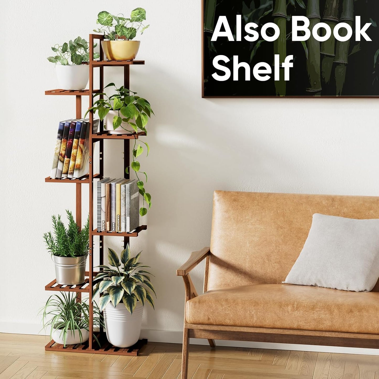 ROSSNY 55 Inch Tall Plant Stand Indoor, 7 Tier 8 Potted Bamboo Plant Stands for Indoor Plants, Corner Plant Stand, Tiered Plant Stands, Plant Shelf For Indoor, Planter Holder for Multiple Plants Indoor, Brown