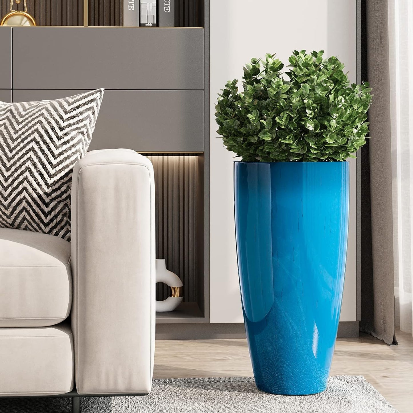 QCQHDU 21 inch Tall Planters for Outdoor & Indoor Plants, 2 Pack Sturdy Plant-Flower-Tree Pots for Front Porch Patio Deck Living Room Decor, Blue