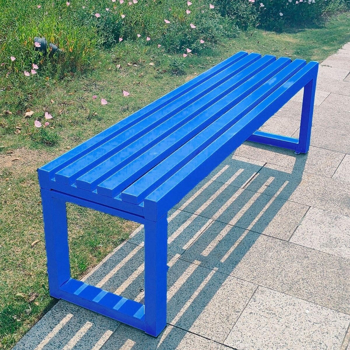 Weatherproof Metal Dining Bench, Outdoor Bench Backless Patio Bench 2-Person Farmhouse Bench Garden Bench for Kitchen, Living Room, Entryway(Blue,5.9ft)