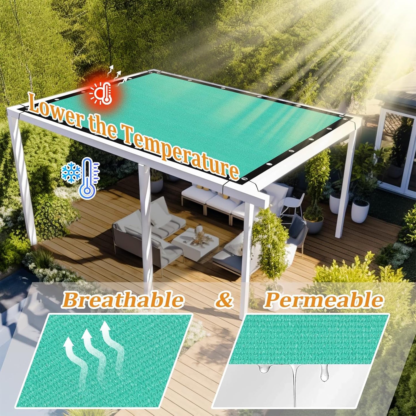 Shade&Beyond Customized Size 90% Sun Shade Cloth with Grommets, 12' X 24' Pergola Shade Cover Canopy, Mesh Tarp Sun Screens for Patio, Outdoor, Garden, Backyard GN01, Turquoise