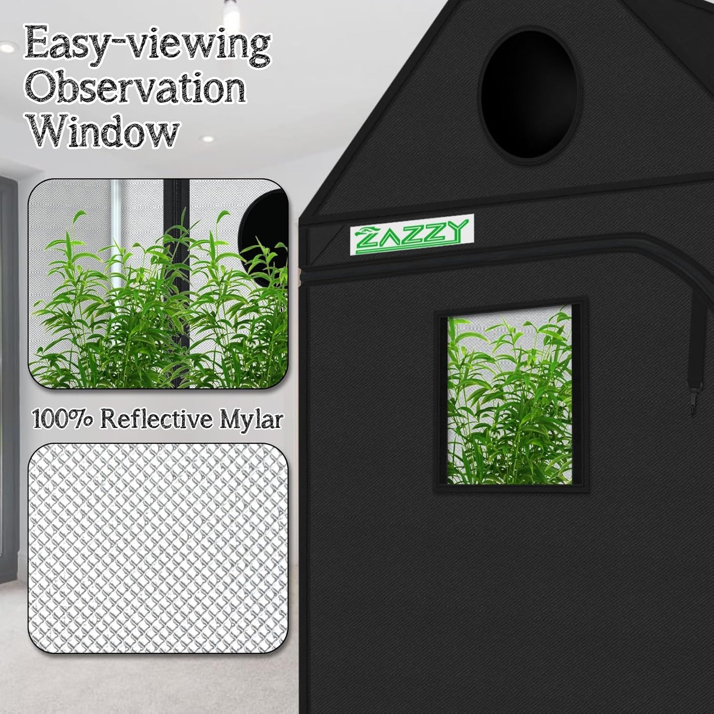 zazzy Grow Tent 48"x48"x72" Roof Cube Plant Grow Tents with Observation Window and Removable Floor Tray for Indoor Plant Growing Seedling 4x4