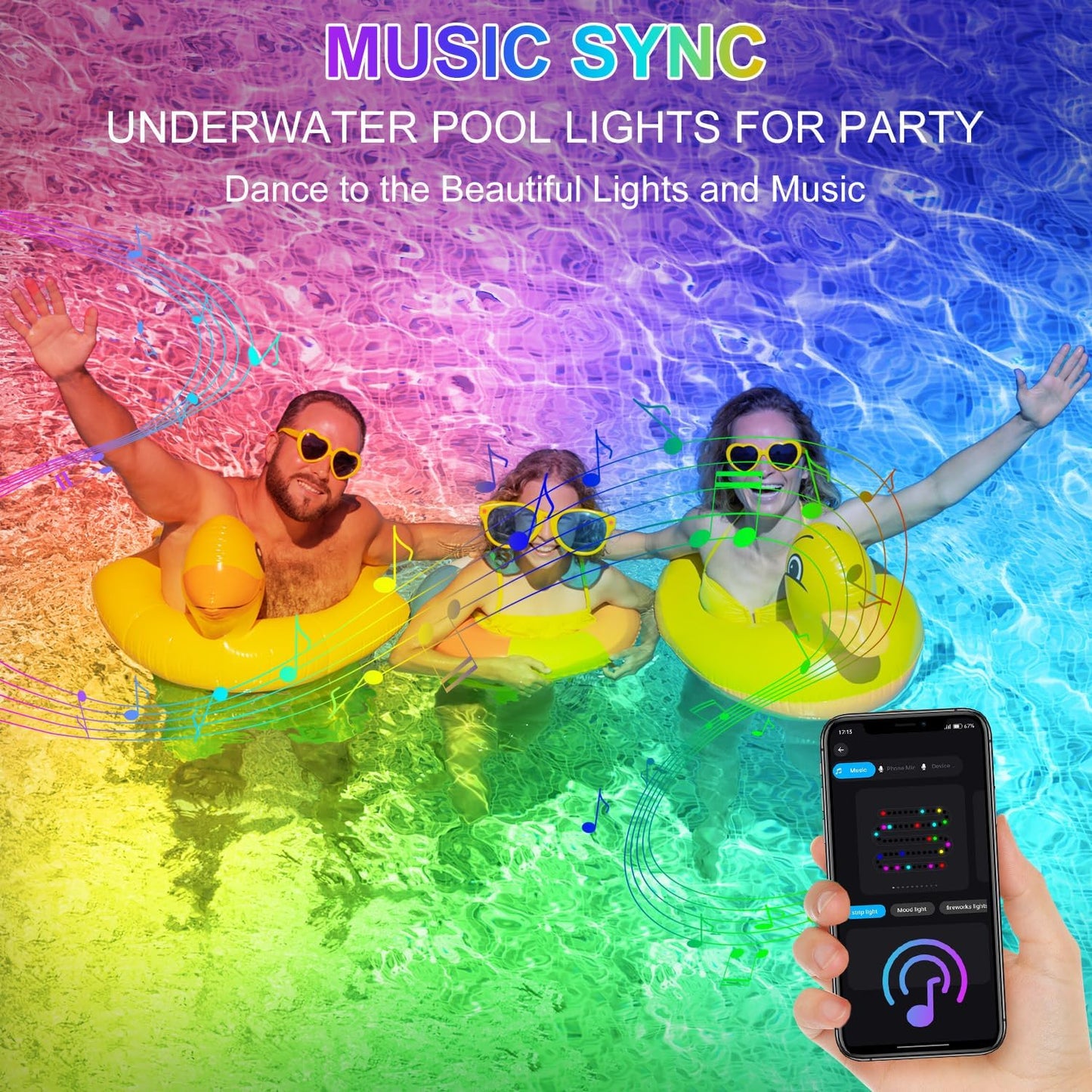 T-SUN Colored Pond Lights with Timer,LED Underwater Pond Light Submersible Fountain Lights for Fish Tank Landscape Spotlight-Bluetooth APP & Remote Control,IP68 Waterproof,Aquarium,Yard (1 Heads)