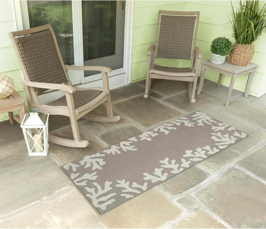 Liora Manne CAPRI Indoor/Outdoor Handmade Synthetic Blend Durable Area Rug - Traditional Border Coastal Beach Accent (Coral Border Silver) (2' x 5')