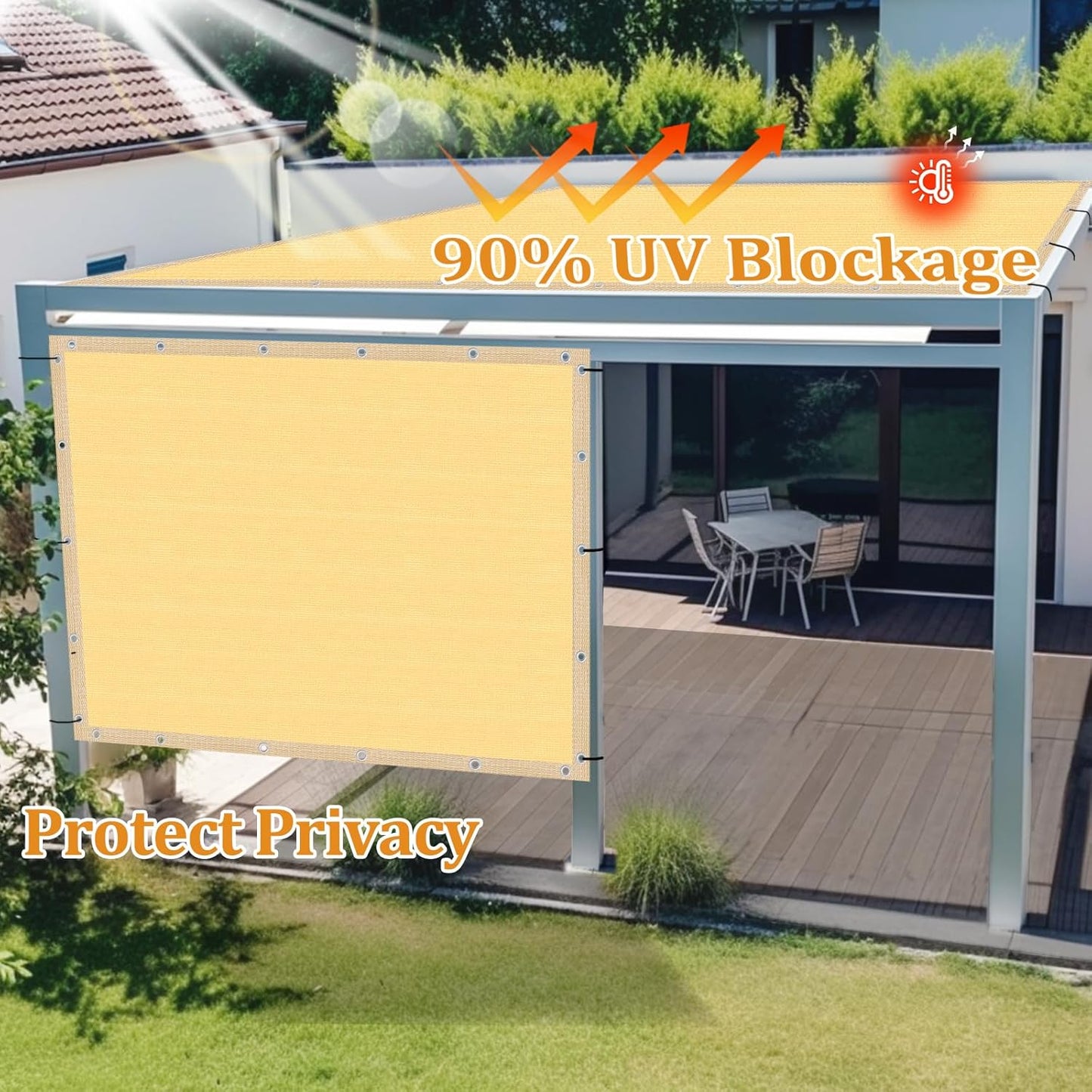 Shade&Beyond Customized Size 10' X 15' Shade Cloth with Grommets, 90% UV Protection UV Protection Mesh Tarp Sun Screens for Patio GN01, Sand