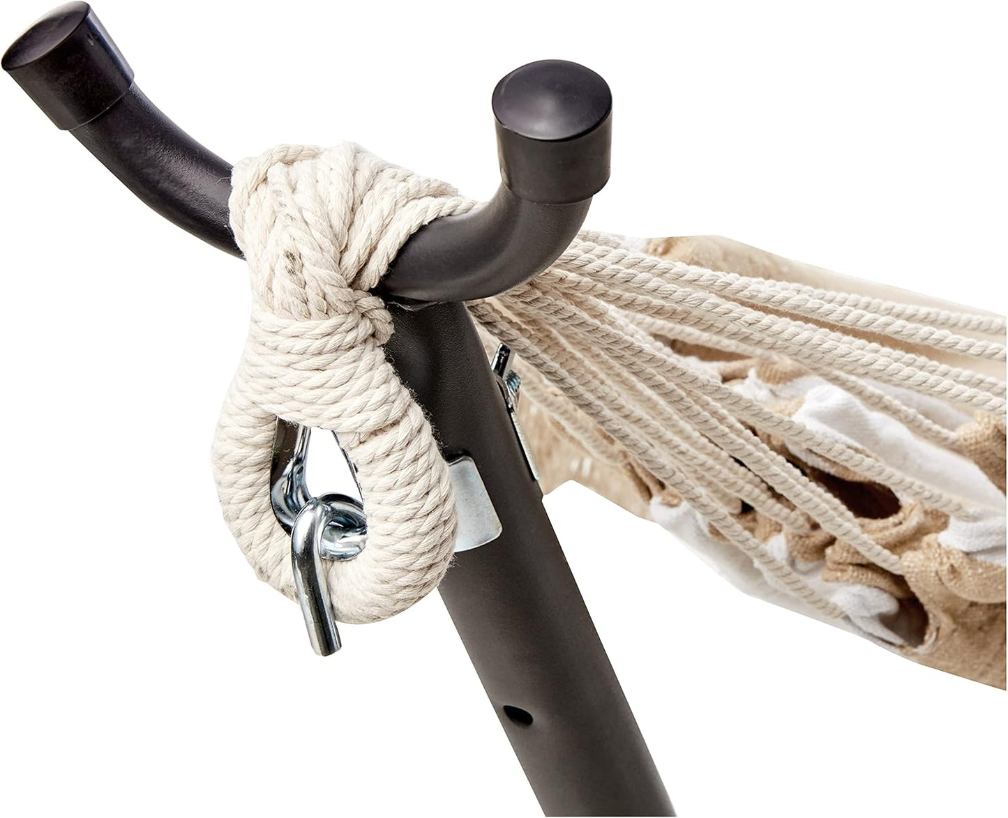 Amazon Basics Double Hammock with 9-Foot Space Saving Steel Stand and Carrying Case, 450 lb Capacity, Beige Stripe with Lace, 110 x 47 x 43 inches