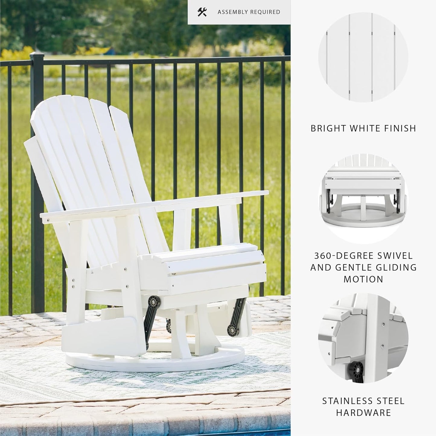 Signature Design by Ashley Hyland Wave Casual Weather Resistant HDPE Outdoor Swivel Glider Chair, White