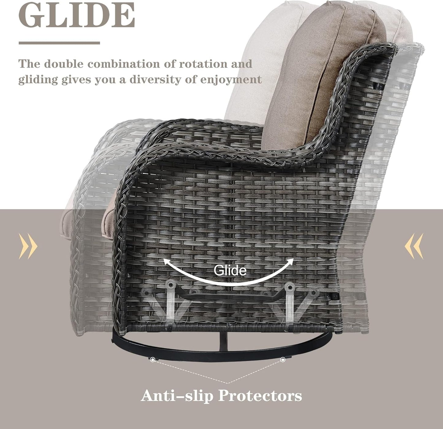 5 Piece Outdoor Patio Furniture Set - Outdoor Conversation Couch and Loveseat Glider Chair Furniture Set with Rattan Coffee Table for Deck Balcony Poolside Gray Wicker/Grey Cushions