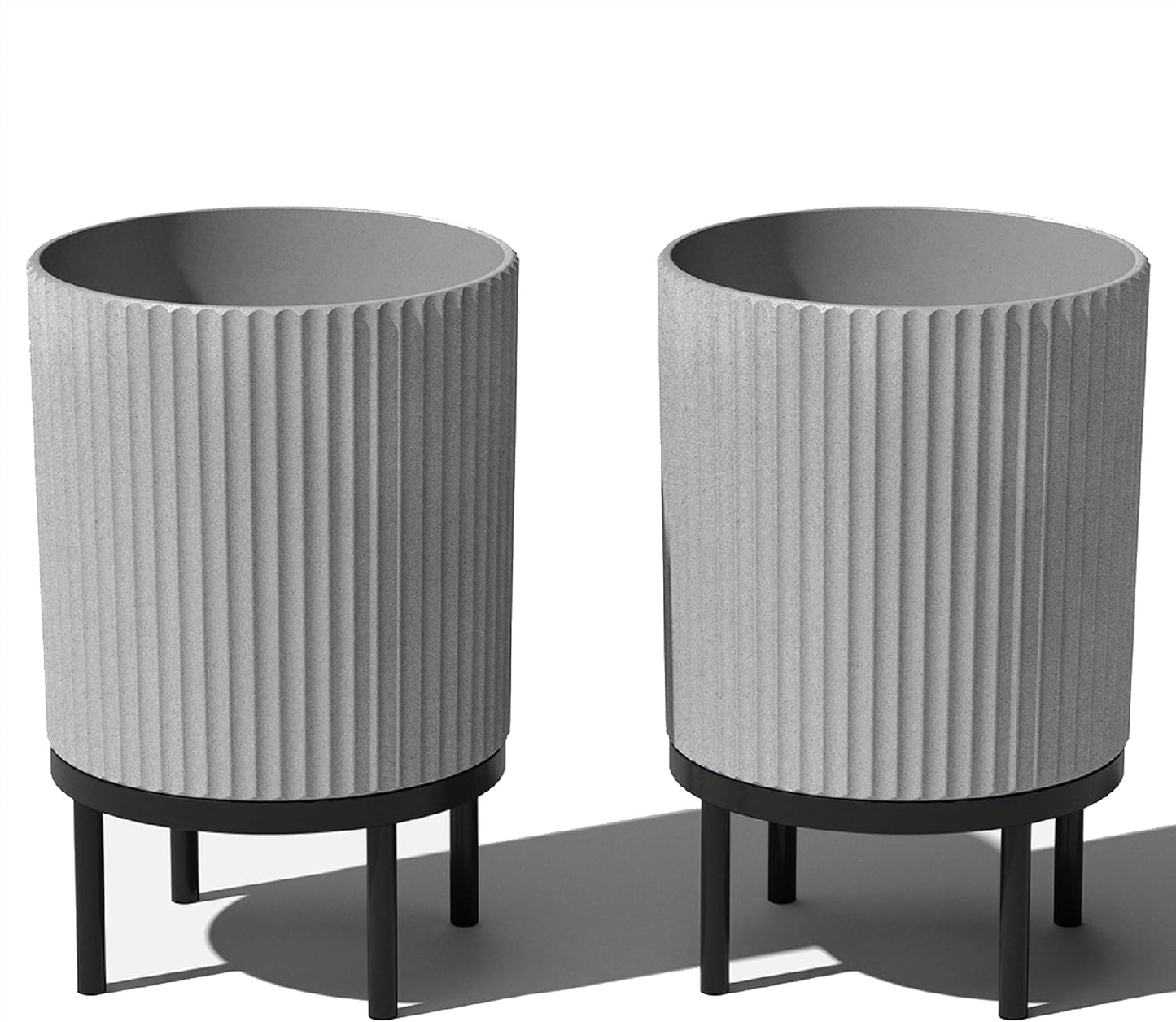 Veradek Demi Series Round Planter w/Stand for Porch/Patio | Durable Plastic-Stone Composite & Wooden Stand | Modern Décor for Tall Plants, Flowers