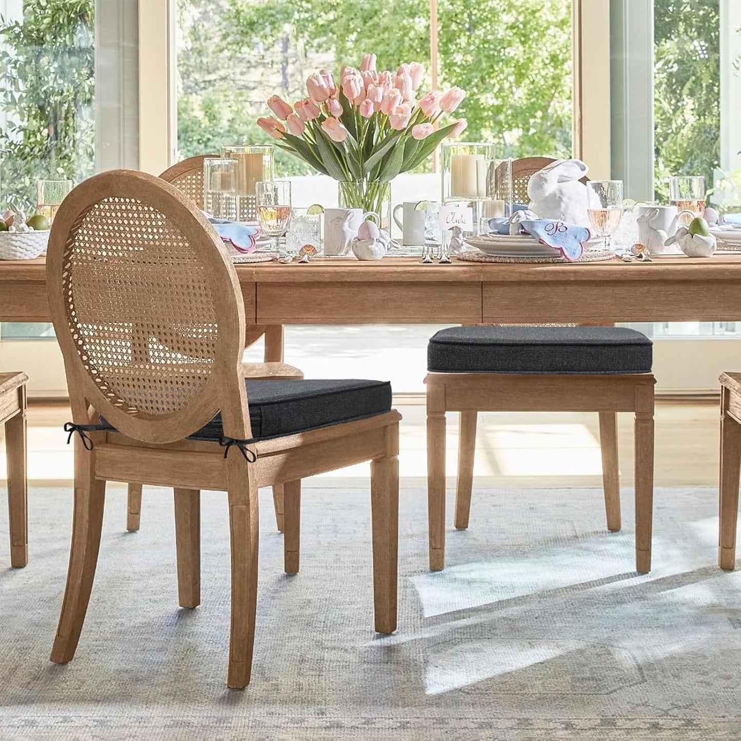 Outdoor Sunbrella Round Corner Seat Cushion, 17"x16"x2", Set of 4, Non Slip Seat Cushion Pads with Removable Cover for Patio Furniture, Garden Yard Lawn, Spectrum Carbon