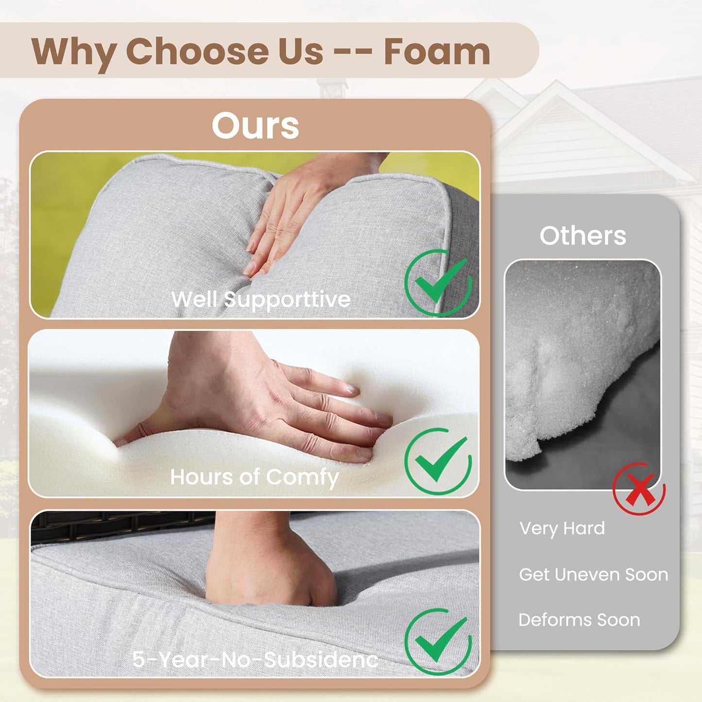 HOOOWOOO Patio Furniture Set,6 Pieces Outdoor Conversation Set,All Weather Wicker Loveseat Sofa Set with High Back Chairs Table,Light Gray