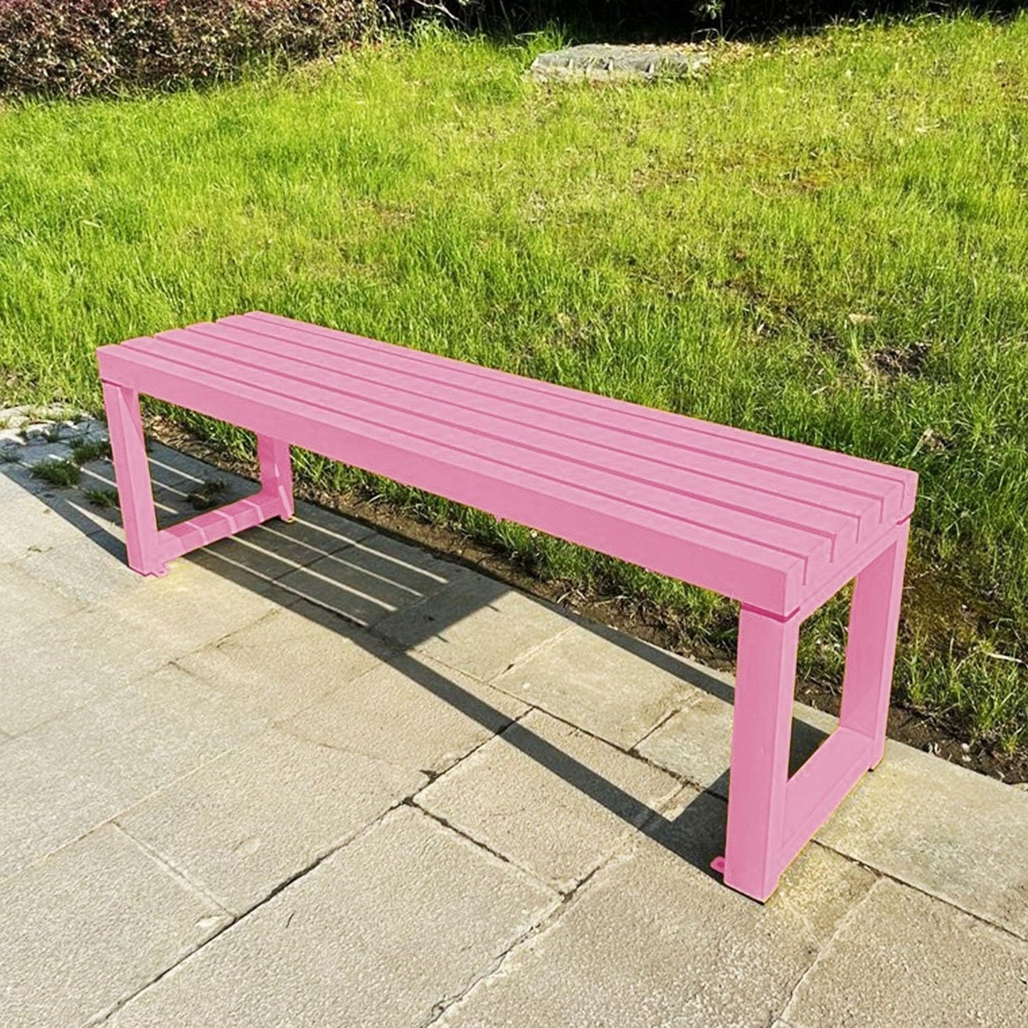 Weatherproof Metal Dining Bench, Outdoor Bench Backless Patio Bench 2-Person Farmhouse Bench Garden Bench for Kitchen, Living Room, Entryway(Pink,40in)