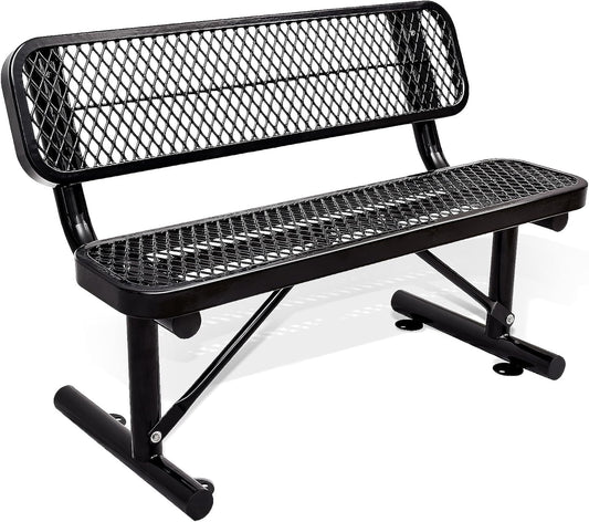 4FT Heavy Duty Park Bench with Back Portable Frame, Outdoor Metal Park Bench with Backrest, Steel Mesh Outdoor Bench for Garden, Lawn, Patio, Porch, Park, Yard (Black, 48" D x 23.2" W x 32.5" H)