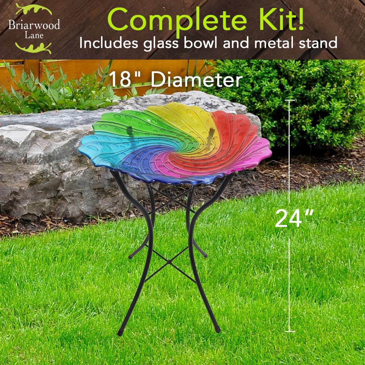Briarwood Lane Rainbow Swirl Glass Bird Bath