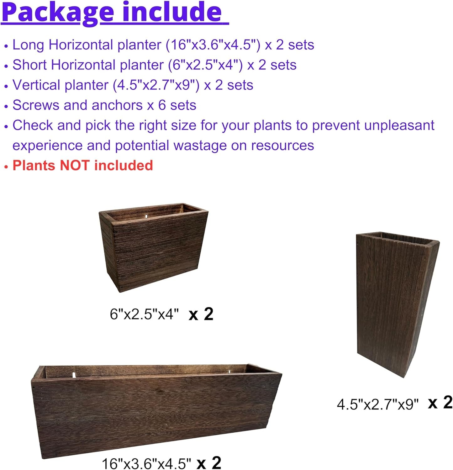 LaLaGreen Wood Planter Box for Plants (6 Pack) Wooden Hanging Wall Planters for Indoor Plant Holder Vase for Dried Flowers, Modern Farmhouse Wall Decor Living Room Bedroom Kitchen Office Home Garden