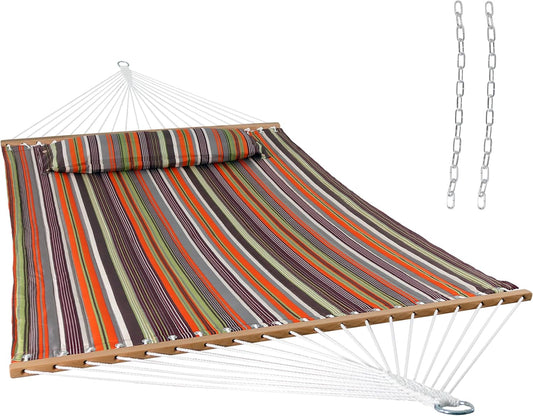 Sunnydaze Quilted Outdoor Hammock with Spreader Bars - Heavy-Duty 450-Pound Capacity Double Hammock for Outside - Canyon Sunset