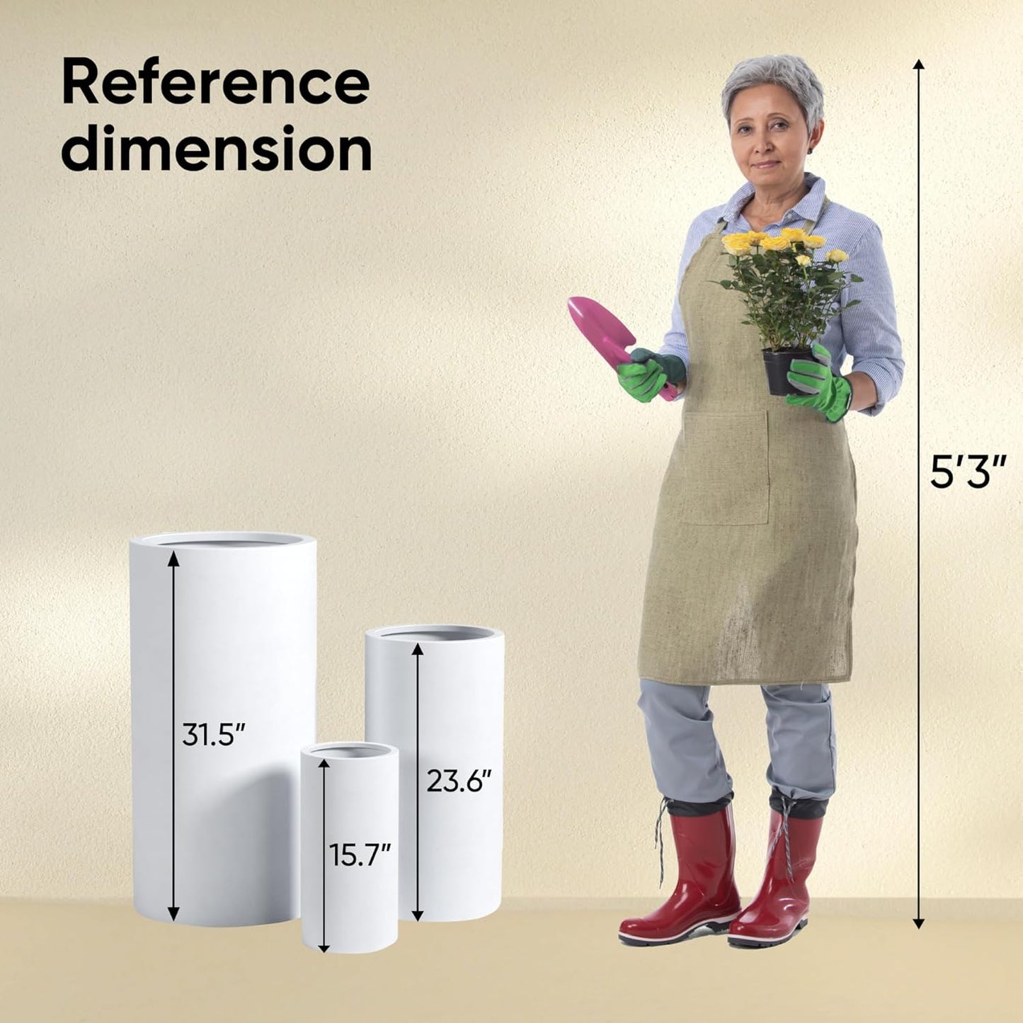 DTY Signature Mount Oxford Tall Outdoor Planter - Small White 15.7 Inch Height Tall Planter Pot for Indoor & Outdoor Spaces - Stylish Planter for Contemporary Homes and Gardens