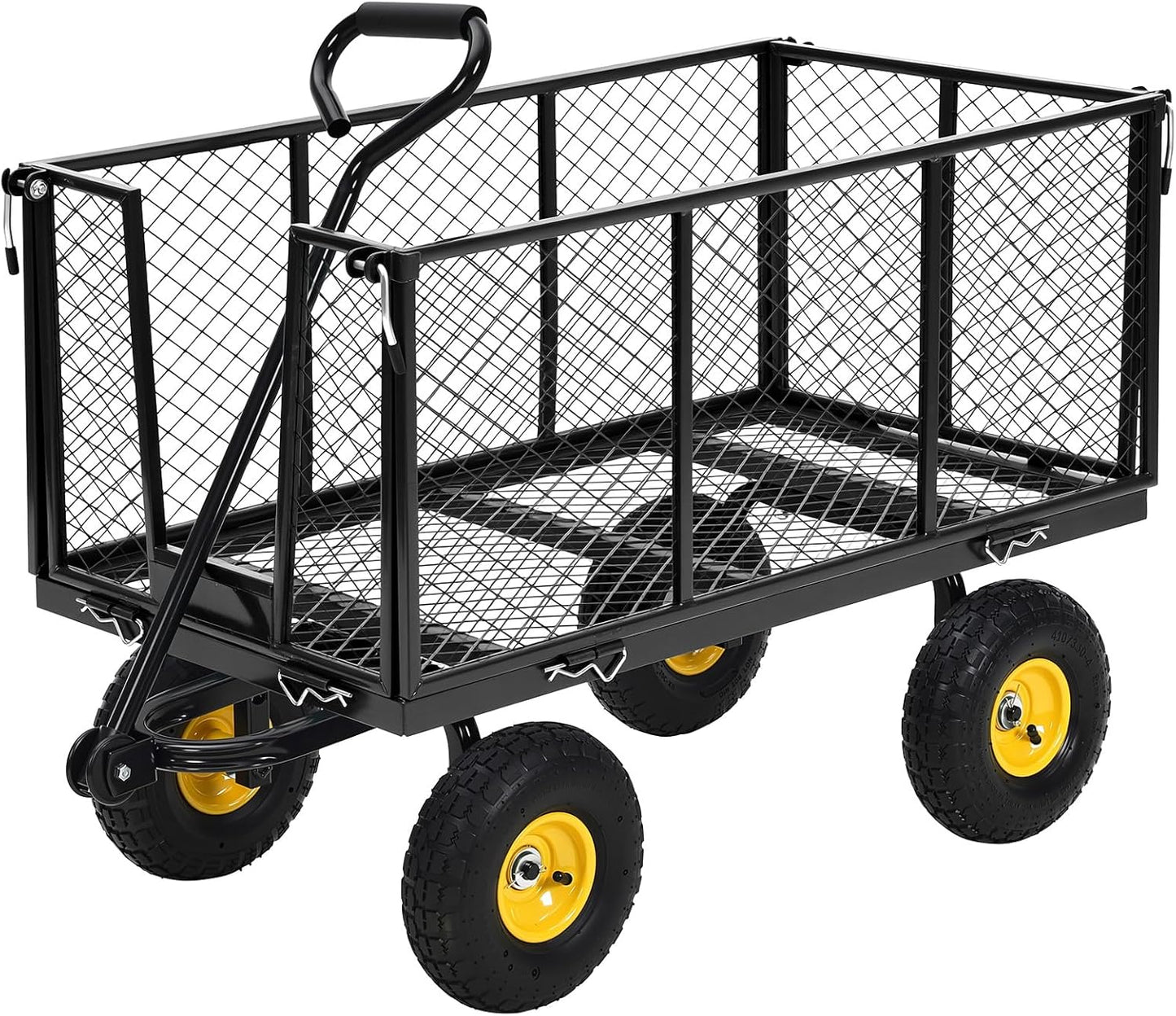 1100 Lbs Steel Garden Cart. Heavy Duty Metal Garden Wagon with 10" Wheels, Pullable Metal Garden Wagon with 180° Rotating Handle and Removable Sides for Farm, Yard