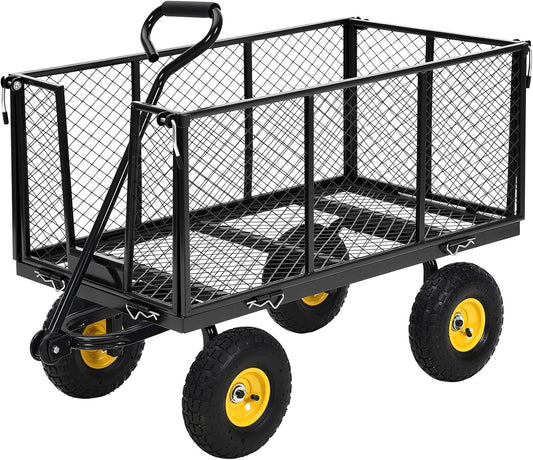 1100 Lbs Steel Garden Cart. Heavy Duty Metal Garden Wagon with 10" Wheels, Pullable Metal Garden Wagon with 180° Rotating Handle and Removable Sides for Farm, Yard