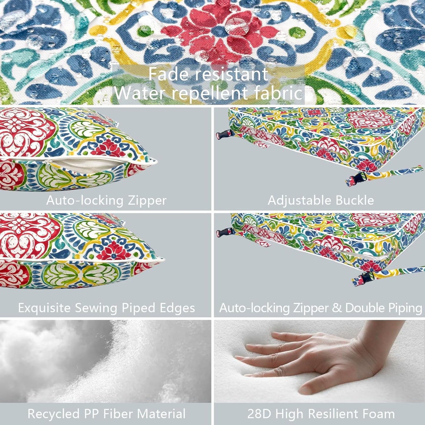 LVTXIII Outdoor Deep Seat Cushion Patio Seat and Back Cushion Set Seasonal Chair Cushion for Dining Arm Chairs, Wicker Chairs and Garden Furniture Decoration, 24"x24"x4", Damask Red