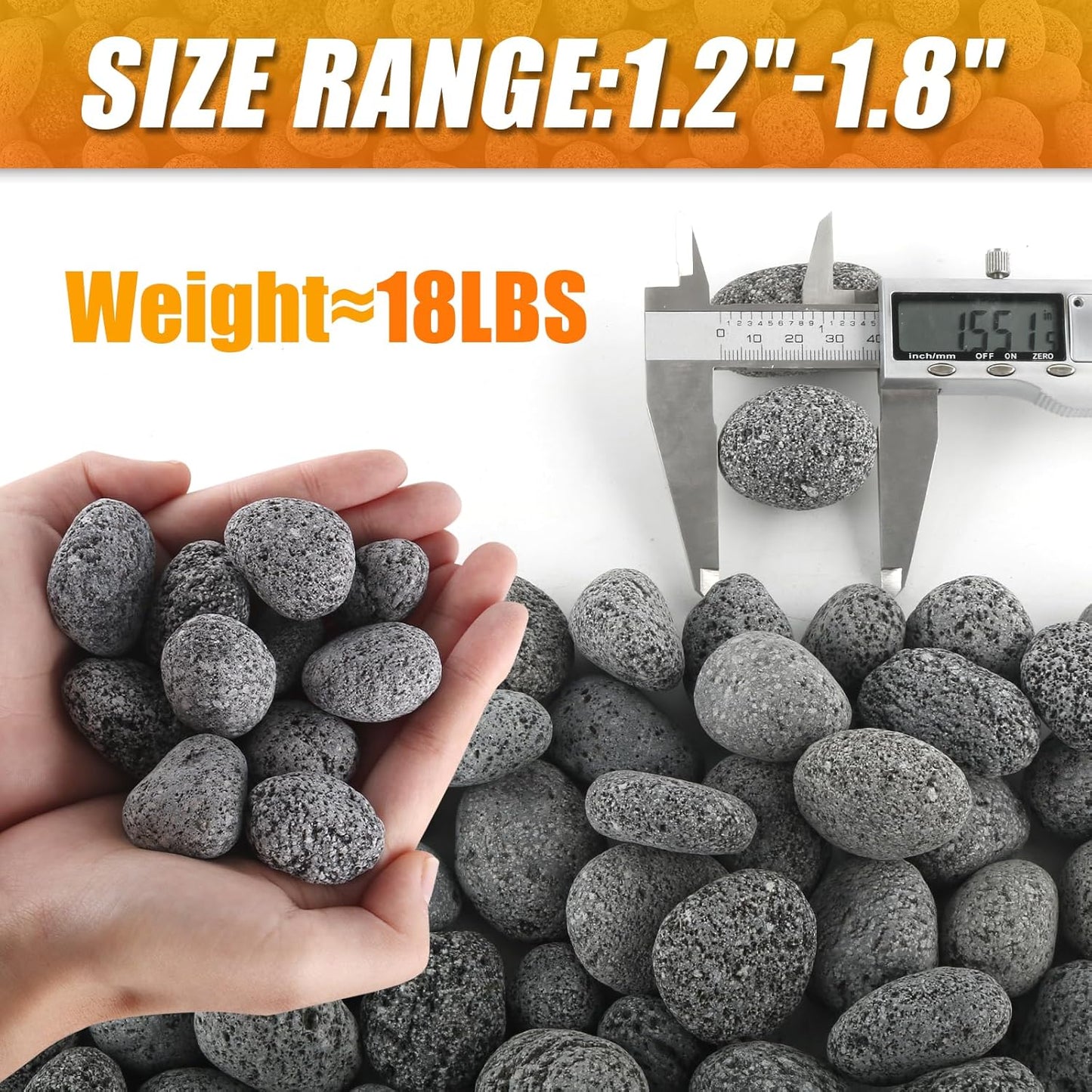 CJGQ 18 Lb Lava Rocks for Fire Pit,1"-2" Natural Pebbles Tumbled Lava Rock,Round Fire Pit Rocks for Portable Fireplaces Propane Gas Fish Tank Landscaping Garden Decoration
