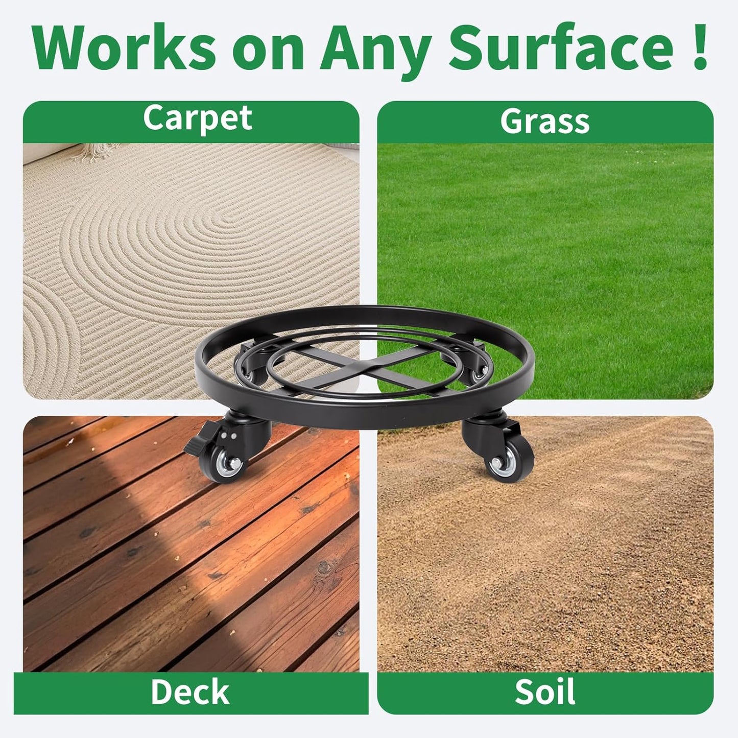 AMAGABELI GARDEN & HOME Plant Caddy with Wheels Heavy Duty 14“ 2 Pack Rolling Plant Stand Plant Dolly Iron Wheeled Lockable Casters Round Pot Mover Rollers Indoor Outdoor Planter Trolley Metal