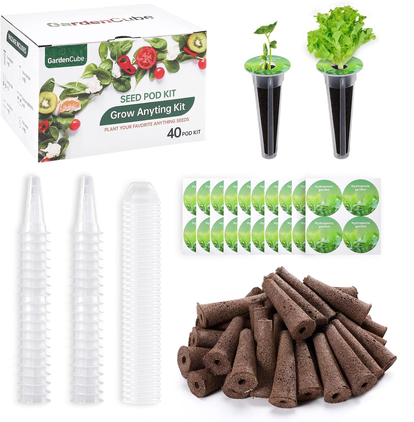 160pcs Hydroponic Pods Kit Grow Anything Kit with 40 Grow Sponges, 40 Grow Baskets, 40 Grow Domes, 40 Pod Labels - Compatible with Hydroponics Supplies from All Brands