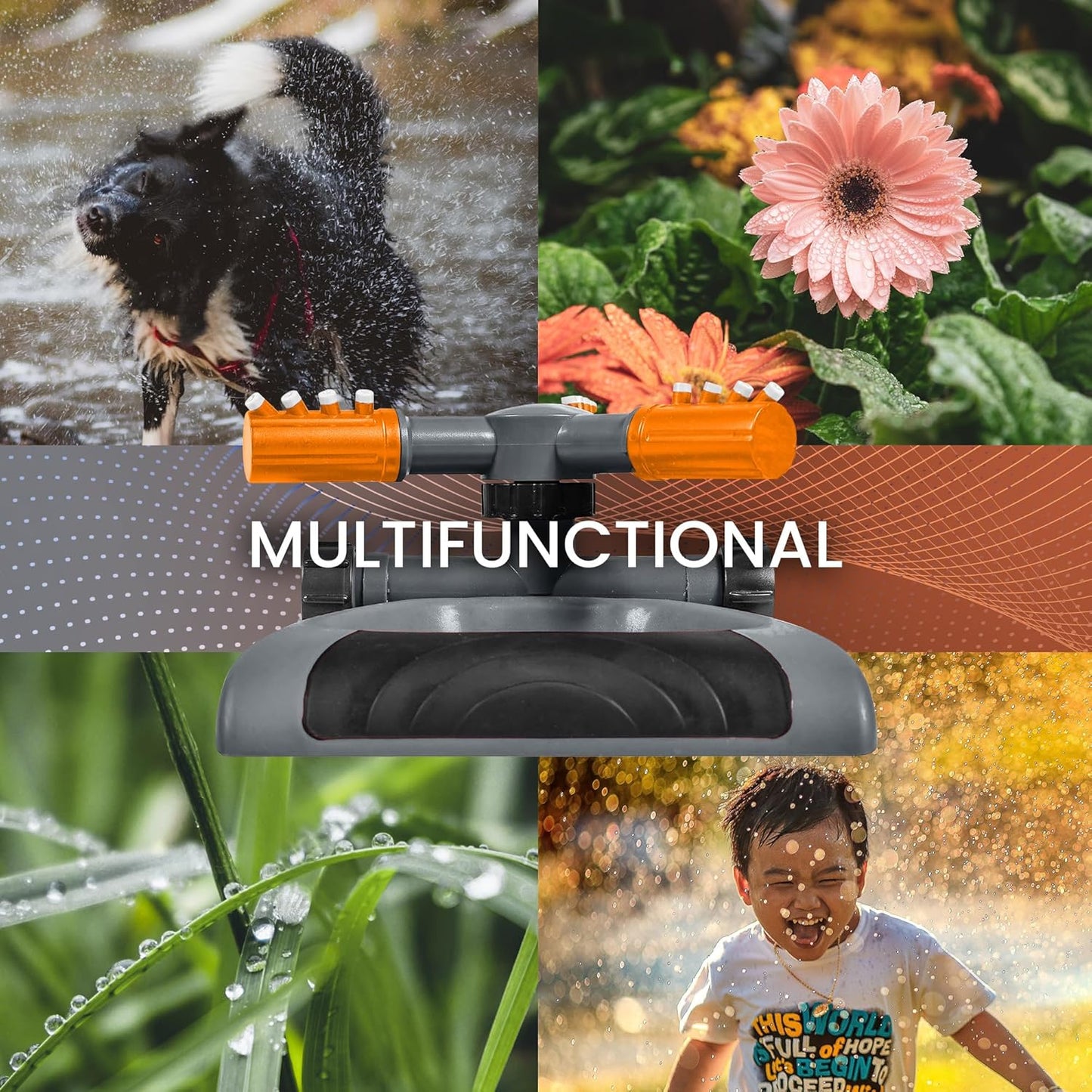 Joeys Sprinkler for Yard, Rotating Garden Sprinkler for Large Area Coverage, Lawn and Yard Sprinklers (Orange)