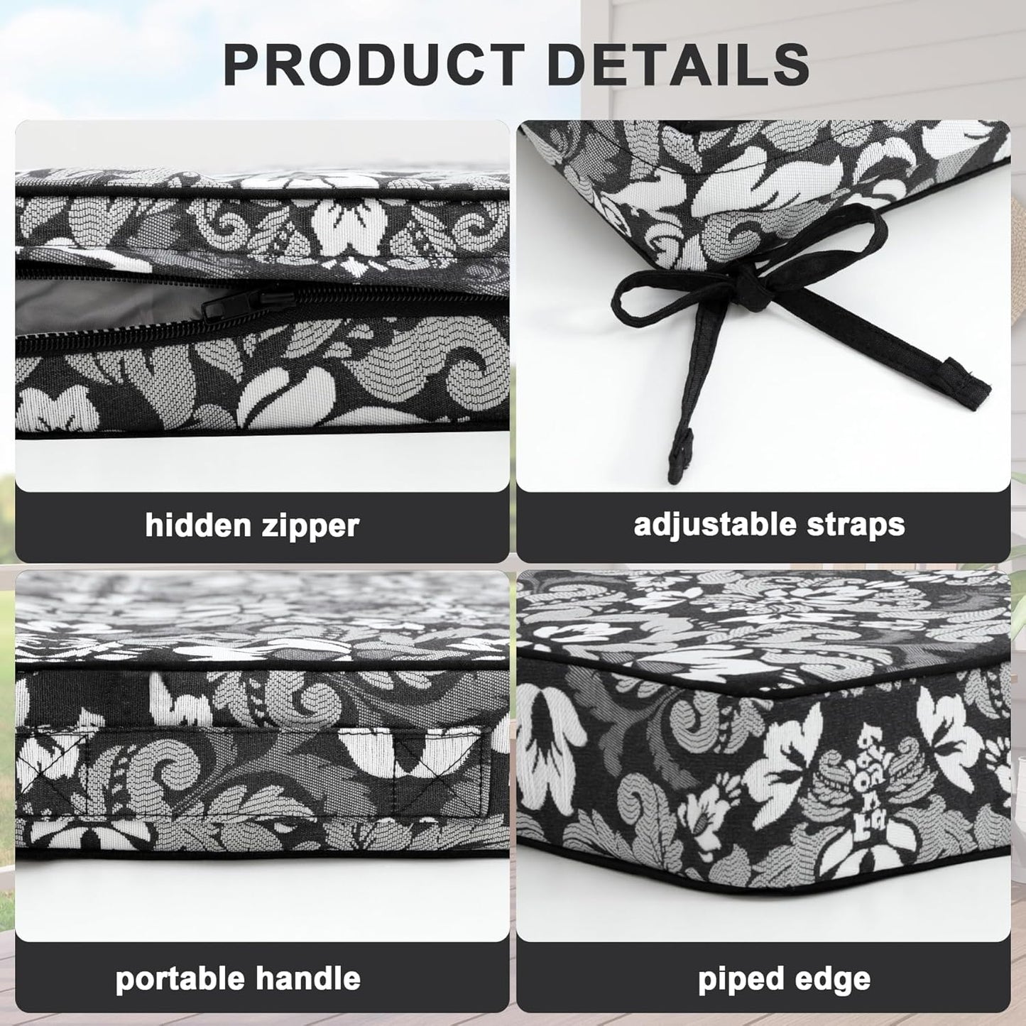 Favoyard Outdoor Chair Cushion 22 x 22 x 3 In Waterproof Pattern Fade Resistant Cushions for Patio Furniture with Removable Cover Attach Straps 28D Foam Insert Cushions Pads for Seat Sofa Couch 2 Pack