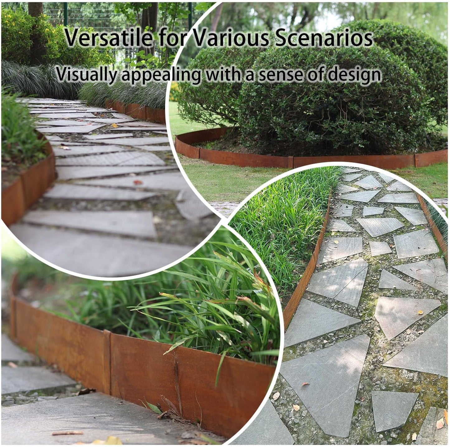 Corten Steel Landscape Edging, 40" L x 6" H, 18 GA Thickness, 12 Pack + 13 Stakes, Enhance Garden, Yard, Park, Lawn, Plants & Vegetables w/Long-Lasting Rust-Finish Cor-Ten Edging