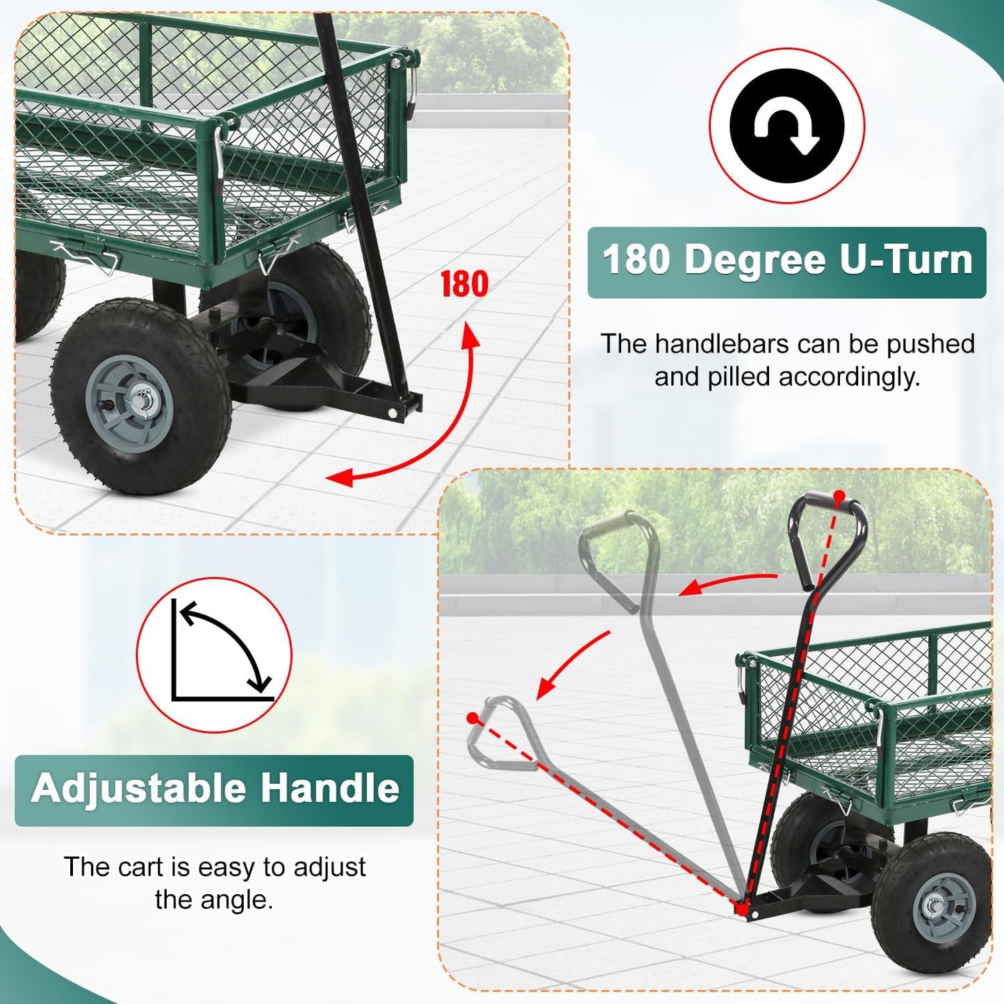 BestMassage Heavy Duty 500 Lbs Capacity Mesh Steel Garden Cart Folding Utility Wagon with Removable Sides for Beach Lawn Yard Landscape (Green)