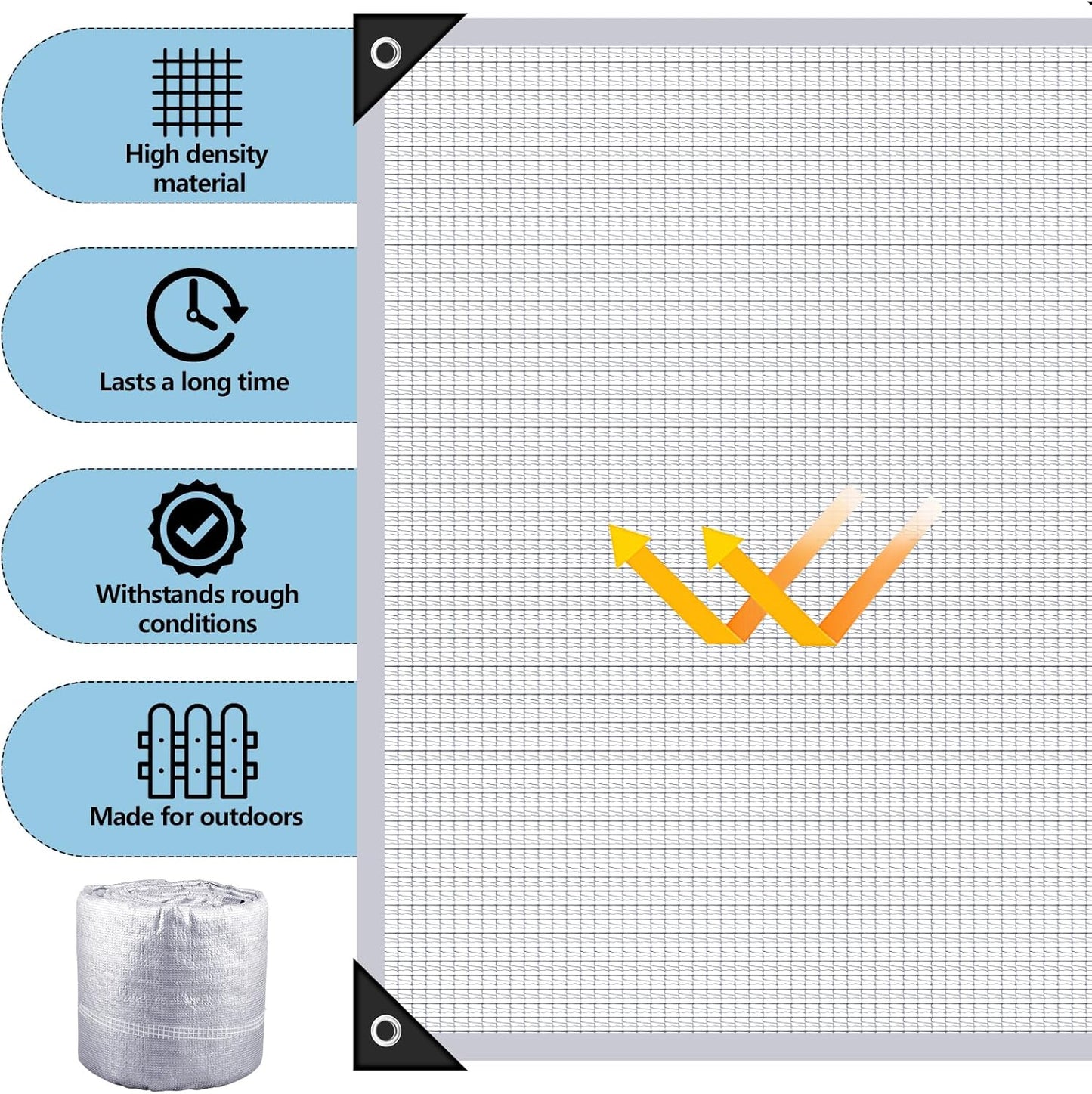 99% Aluminet Shade Cloth Reflective Tarp 6.5 x 10 ft Aluminium Cloth Porch Privacy Screen with Grommets for Car Garden Pergola Patio Sun Shade Kennel Cover Durable Mesh Canopy Cover Easy Setup